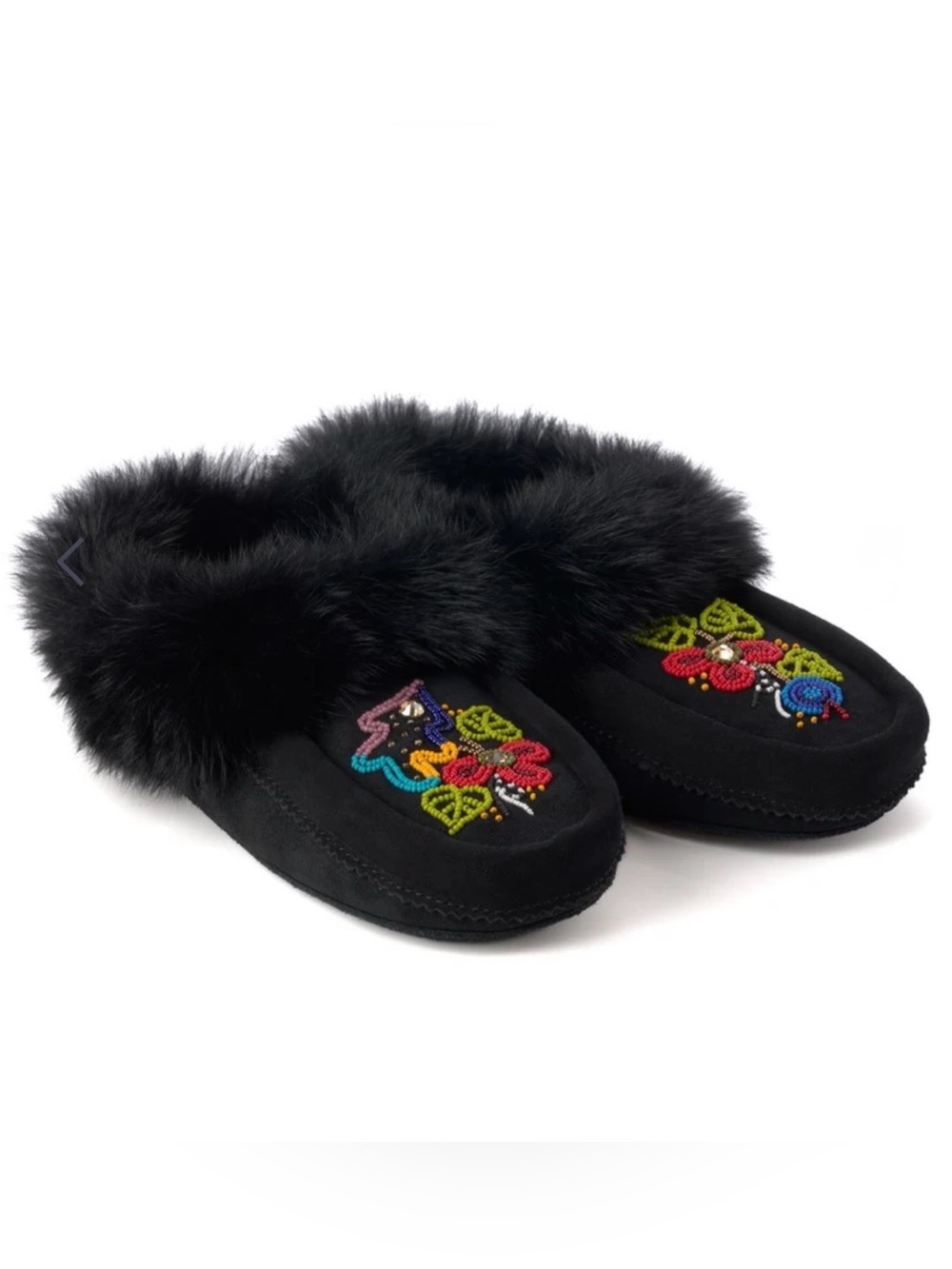 MANITOBAH “WALKING IN TWO WORLDS” BEADED GENUINE SUEDE & FUR MOCCASINS